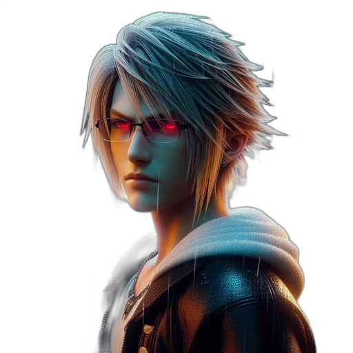 face, concept art, cyberpunk, 3d render, pixel art, blue, red, cityscape transparent PNG cut-out