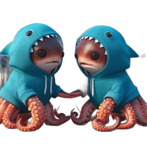 creature, concept art, 3d render, underwater, two, animated, characters, wearing transparent PNG cut-out