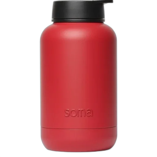 bottle, red, soma, insulated, stainless, steel, water, black transparent PNG cut-out