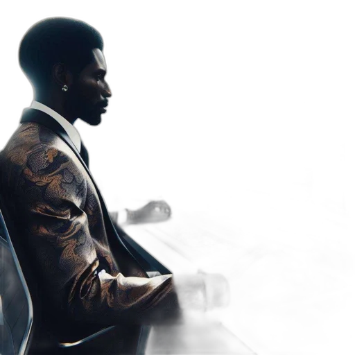 jacket, photorealistic, concept art, 3d render, comic book art, man, sits, office transparent PNG cut-out