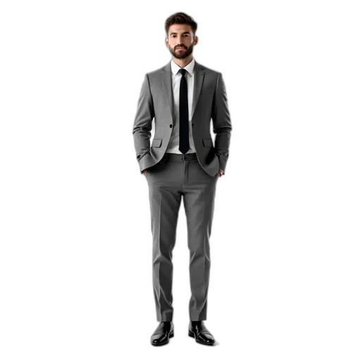 staff, jacket, monochrome, earth tones, man, standing, white, background transparent PNG cut-out