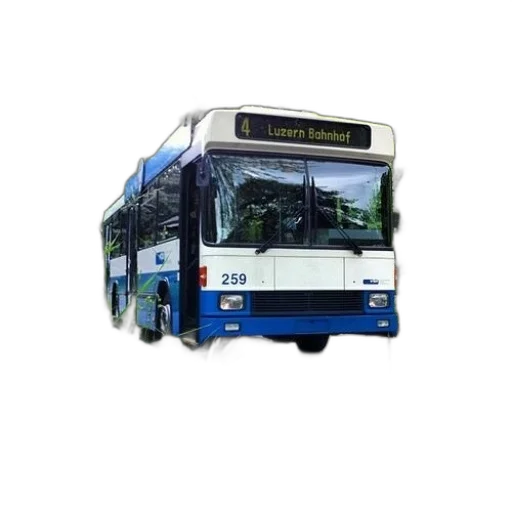 staff, photorealistic, 3d render, concept art, blue, white, bus, number transparent PNG cut-out