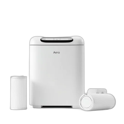 robot, 3d render, white, air, purifier, two, detachable, filters transparent PNG cut-out