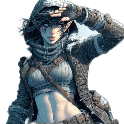 jacket, weapon, staff, hat, concept art, comic book art, fantasy art, cyberpunk transparent PNG cut-out