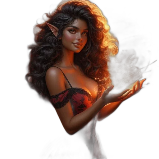 fantasy art, concept art, comic book art, pixel art, fire, red, golden, fair-skinned transparent PNG cut-out