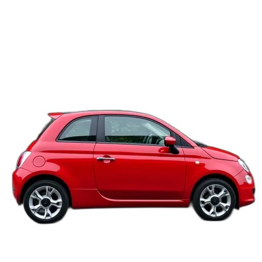 car, 3d render, photorealistic, red, compact, parked, street, hedge transparent PNG cut-out