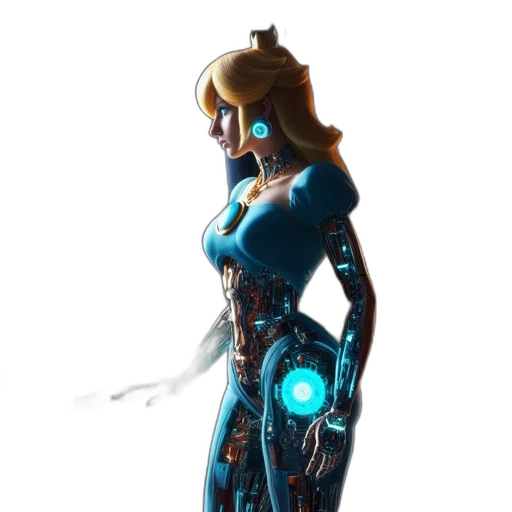 robot, dress, staff, weapon, concept art, 3d render, cyberpunk, fantasy art transparent PNG cut-out