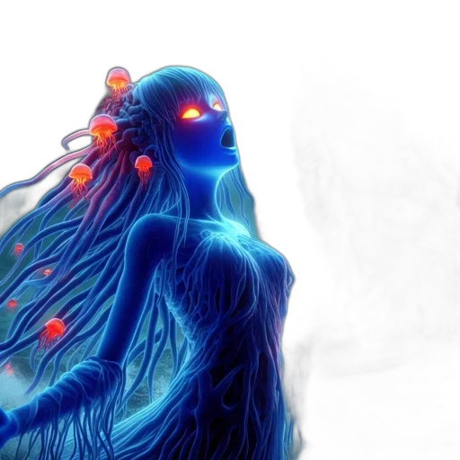 robot, creature, cyberpunk, concept art, 3d render, fantasy art, neon lights, blue transparent PNG cut-out