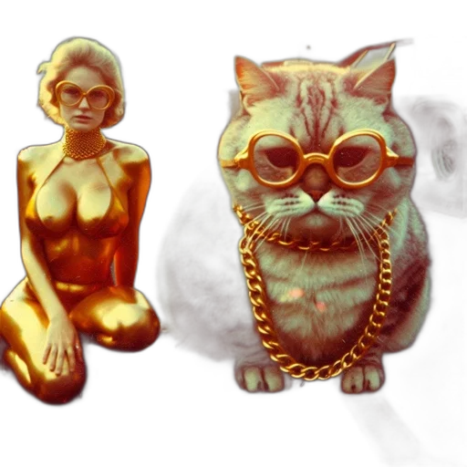 jewelry, concept art, fantasy art, 3d render, comic book art, golden, woman, cat transparent PNG cut-out