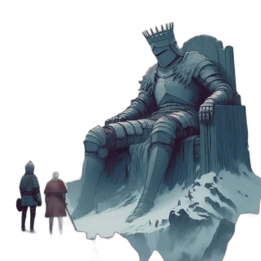 crown, sword, concept art, fantasy art, comic book art, pixel art, snow, two transparent PNG cut-out