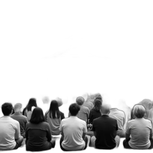 staff, black, white, photograph, crowd, people, sitting, grass transparent PNG cut-out
