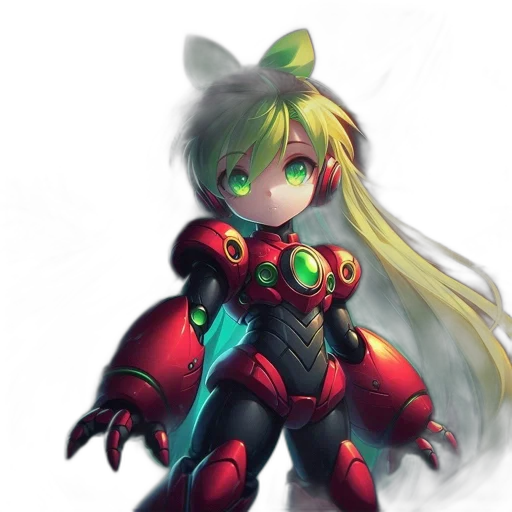 robot, weapon, anime, concept art, pixel art, 3d render, outer space, green transparent PNG cut-out