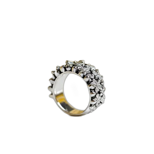 jewelry, crown, 3d render, silver, ring, intricate, floral, design transparent PNG cut-out