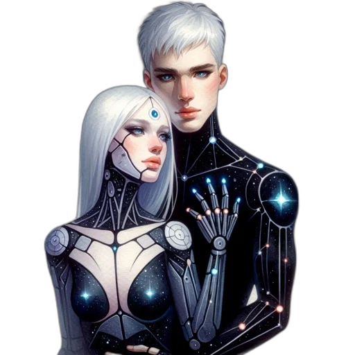 robot, cyberpunk, concept art, comic book art, fantasy art, outer space, neon lights, two transparent PNG cut-out