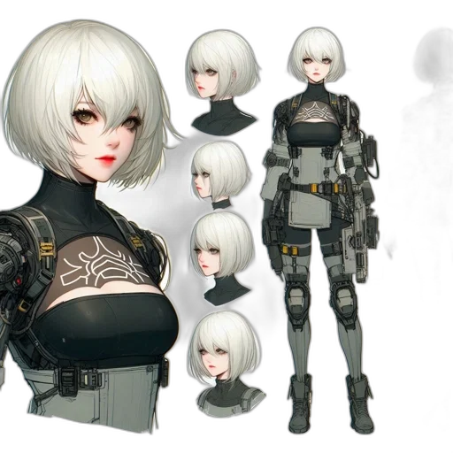 robot, concept art, cyberpunk, 3d render, fantasy art, monochrome, dark, character transparent PNG cut-out