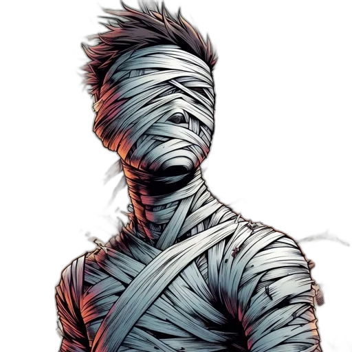 mask, staff, face, hair, comic book art, concept art, cyberpunk, cartoon transparent PNG cut-out