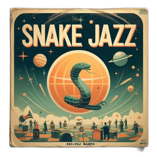 vintage, album, cover, features, coiled, snake, planets, stars transparent PNG cut-out