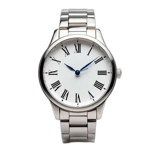 jewelry, silver, wristwatch, white, dial, black, roman, numerals transparent PNG cut-out