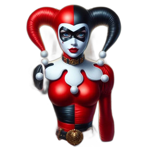 comic book art, concept art, 3d render, fantasy art, female, jester-like, character, wearing transparent PNG cut-out