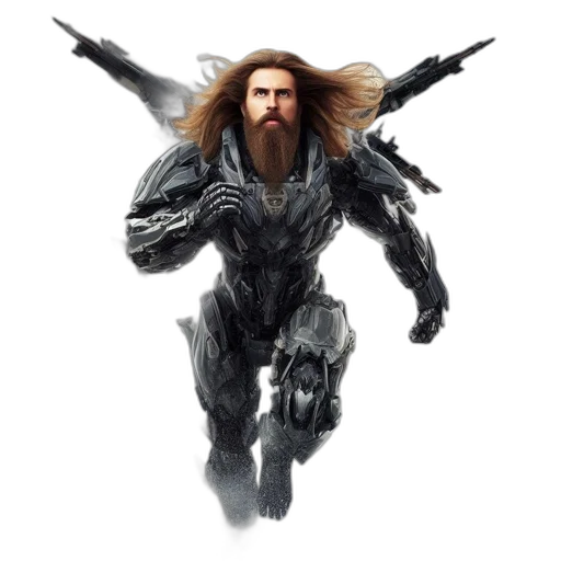 hair, robot, creature, weapon, concept art, fantasy art, comic book art, 3d render transparent PNG cut-out
