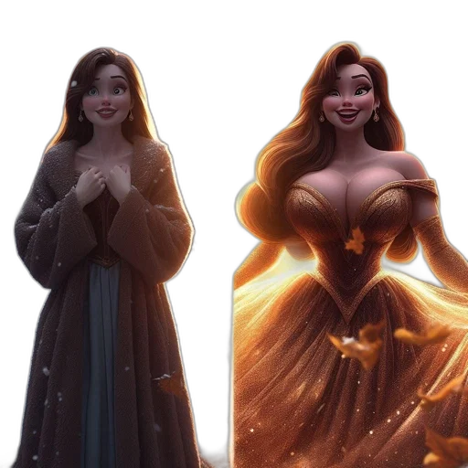 dress, concept art, fantasy art, 3d render, comic book art, fire, woman, long transparent PNG cut-out
