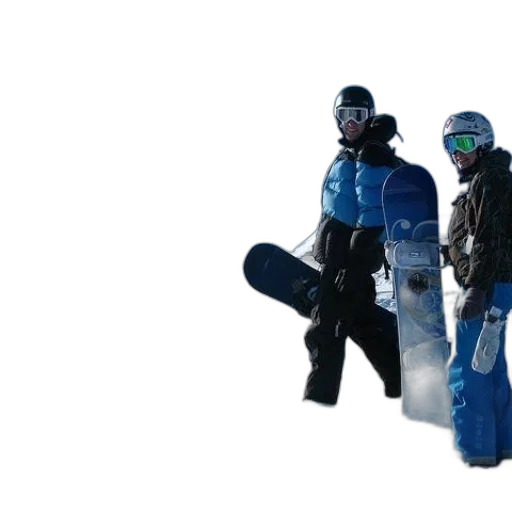 3d render, concept art, underwater, outer space, snow, blue, two, snowboarders transparent PNG cut-out
