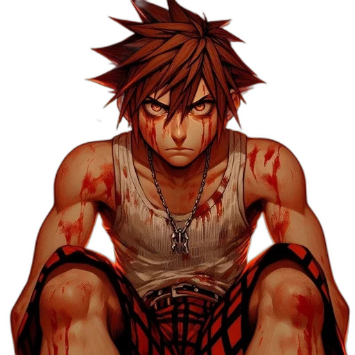 pixel art, comic book art, concept art, anime, red, intense, setting, bloodied transparent PNG cut-out