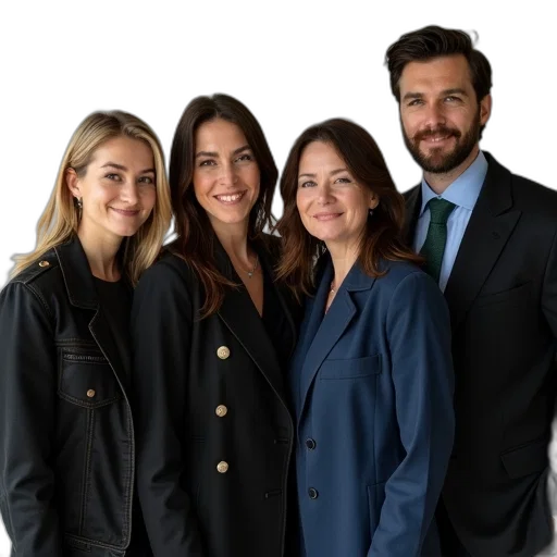 staff, jacket, group, four, people, standing, together, two transparent PNG cut-out