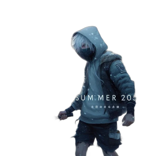 jacket, robot, weapon, mask, concept art, 3d render, cyberpunk, fantasy art transparent PNG cut-out