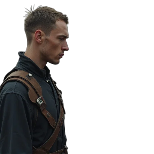 jacket, staff, sword, face transparent PNG cut-out