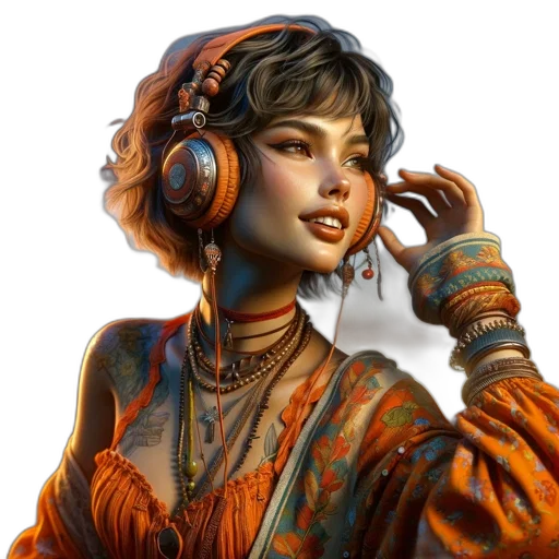 jewelry, face, staff, fantasy art, concept art, cyberpunk, photorealistic, golden transparent PNG cut-out