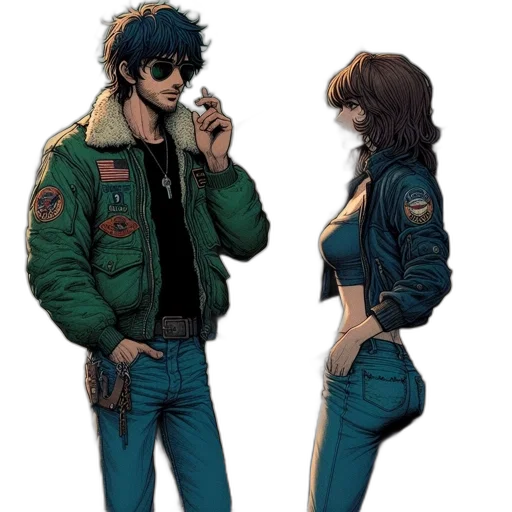 jacket, concept art, cyberpunk, comic book art, pixel art, outer space, blue, green transparent PNG cut-out