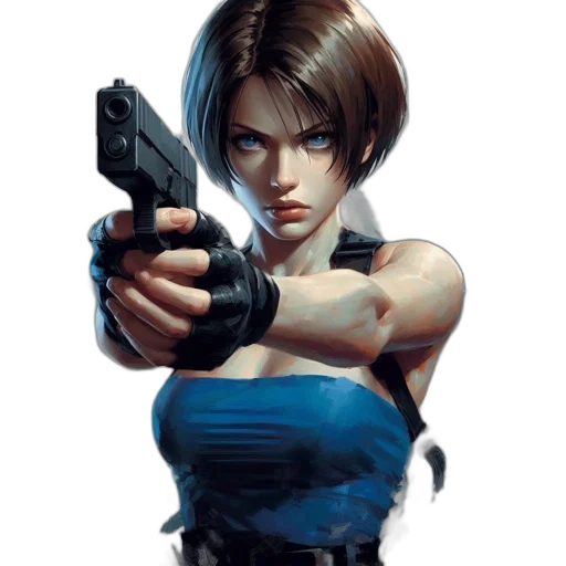 weapon, cyberpunk, concept art, comic book art, pixel art, blue, determined, woman transparent PNG cut-out