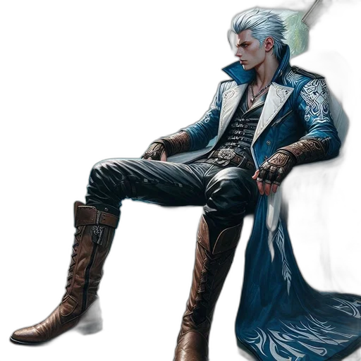 jacket, sword, concept art, fantasy art, cyberpunk, comic book art, blue, monochrome transparent PNG cut-out
