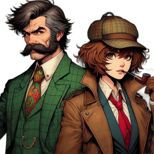 comic book art, concept art, cartoon, earth tones, two, individuals, including, man transparent PNG cut-out