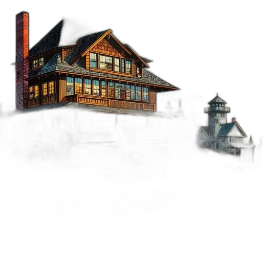 building, concept art, watercolor, photorealistic, 3d render, fog, snow, city street transparent PNG cut-out