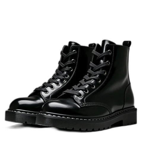 shoes, 3d render, photorealistic, pair, black, high-top, boots, shiny transparent PNG cut-out
