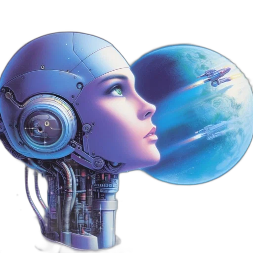 robot, mask, face, concept art, cyberpunk, vaporwave, photorealistic, outer space transparent PNG cut-out