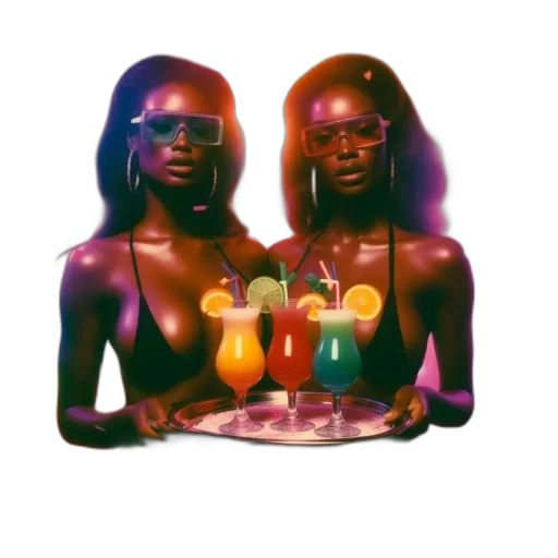 vaporwave, 3d render, concept art, pixel art, neon lights, neon, two, women transparent PNG cut-out