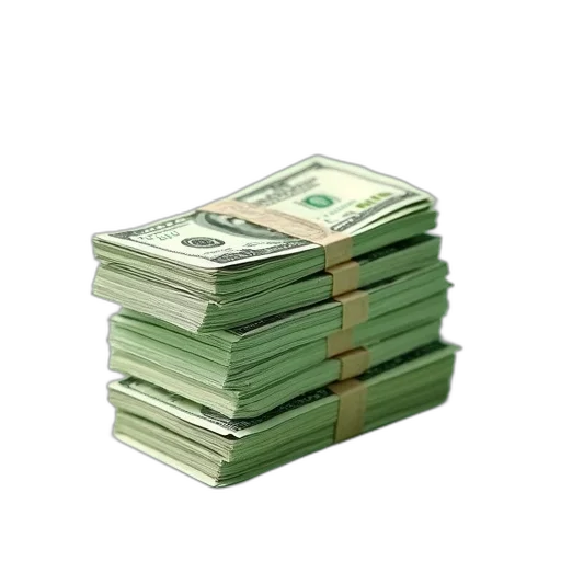 weapon, jacket, 3d render, stack, dollar, bills, displayed, total transparent PNG cut-out