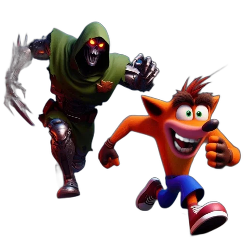 concept art, 3d render, two, contrasting, characters, engage, tense, chase transparent PNG cut-out