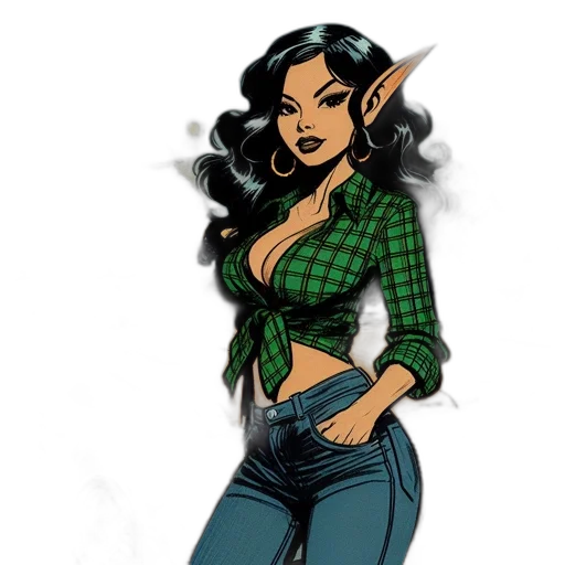 comic book art, concept art, cartoon, fantasy art, green, elf-like, animated, character transparent PNG cut-out