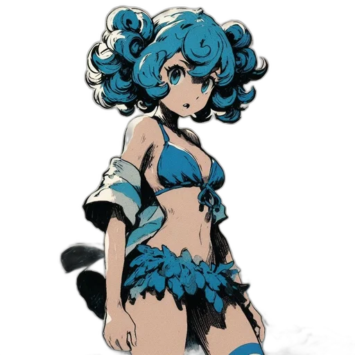 dress, staff, anime, comic book art, concept art, cartoon, blue, monochrome transparent PNG cut-out