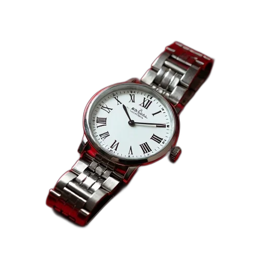 jewelry, 3d render, photorealistic, silver, wristwatch, white, face, black transparent PNG cut-out