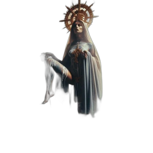 staff, crown, dress, creature, concept art, 3d render, pixel art, fantasy art transparent PNG cut-out