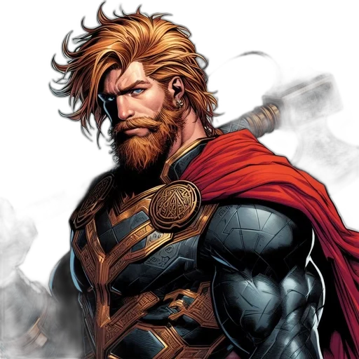 comic book art, concept art, fantasy art, warrior, god, blonde, hair, beard transparent PNG cut-out