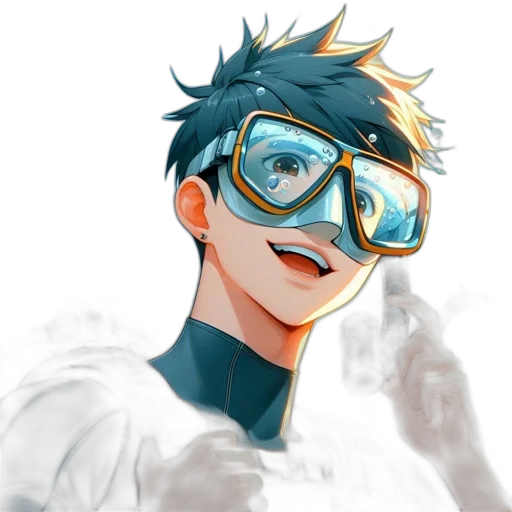 mask, cartoon, anime, concept art, comic book art, blue, monochrome, green transparent PNG cut-out