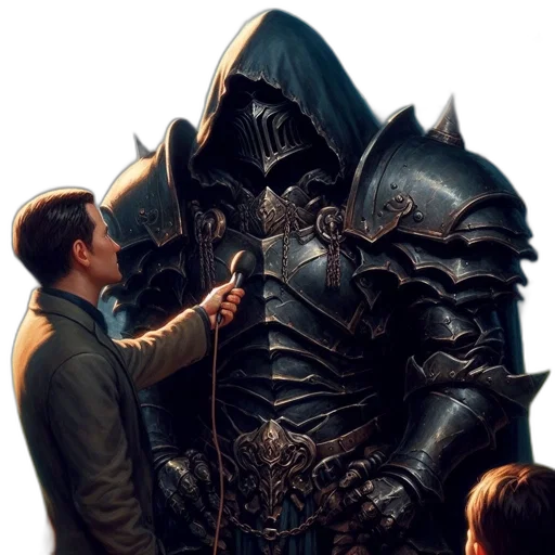 jacket, sword, weapon, mask, concept art, fantasy art, fire, dark transparent PNG cut-out