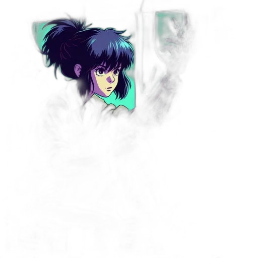 face, robot, staff, weapon, concept art, anime, vaporwave, comic book art transparent PNG cut-out