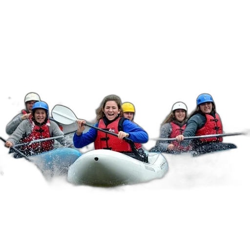 3d render, concept art, group, people, kayaking, river, water, splashing transparent PNG cut-out
